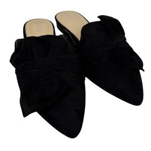 NEW Bar III Palace Black Pointed Toe Flats, Velour, Gathered Bow, Size 8.5